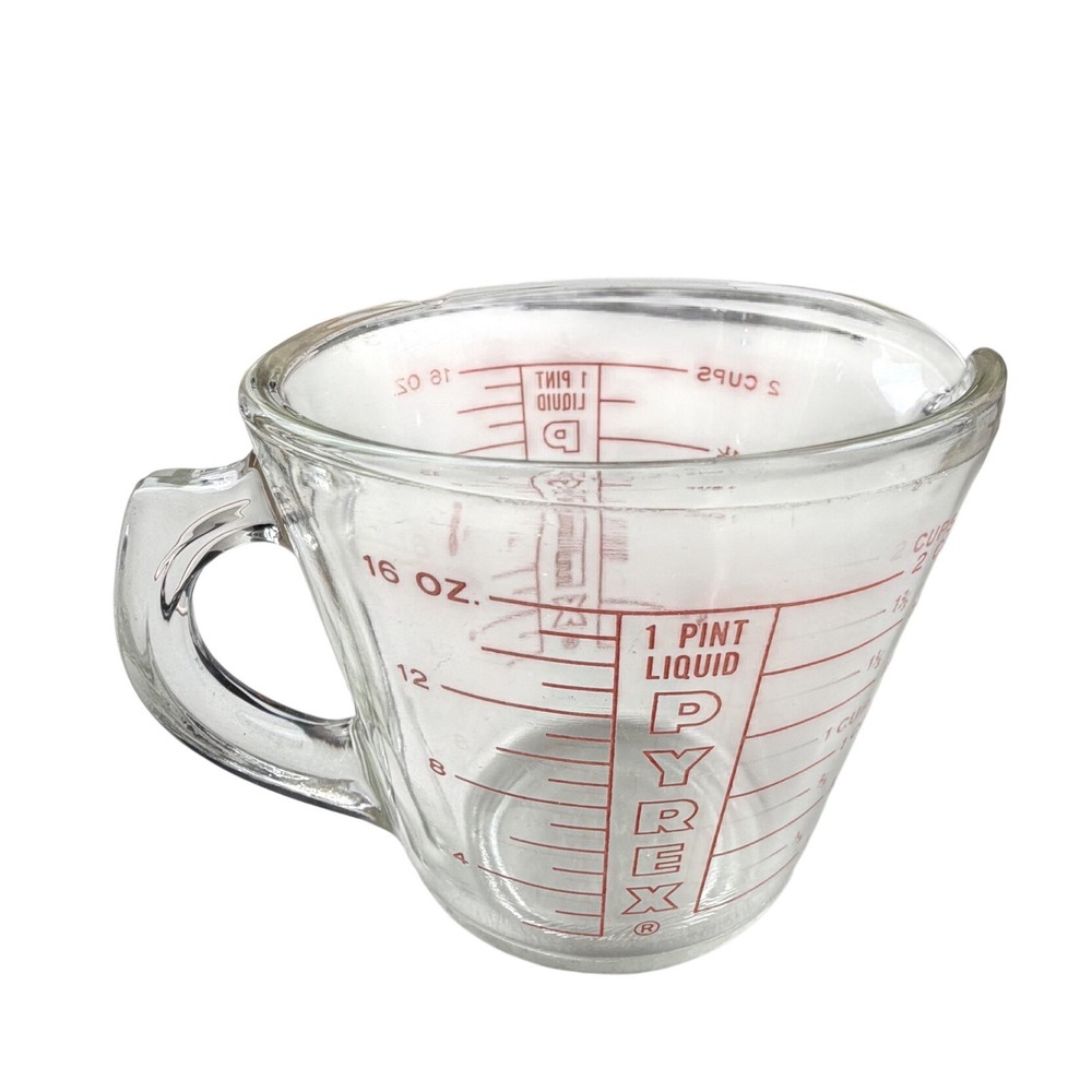Vintage Pyrex‎ 2 Cup Measuring Cup Red Lettering 1 Pint 16 oz Glass Made in USA